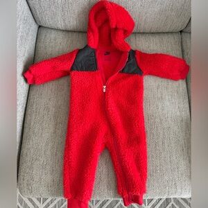 Nike Baby Boy Girl Red Sherpa Fleece Hooded Onesie Bunting | 12M